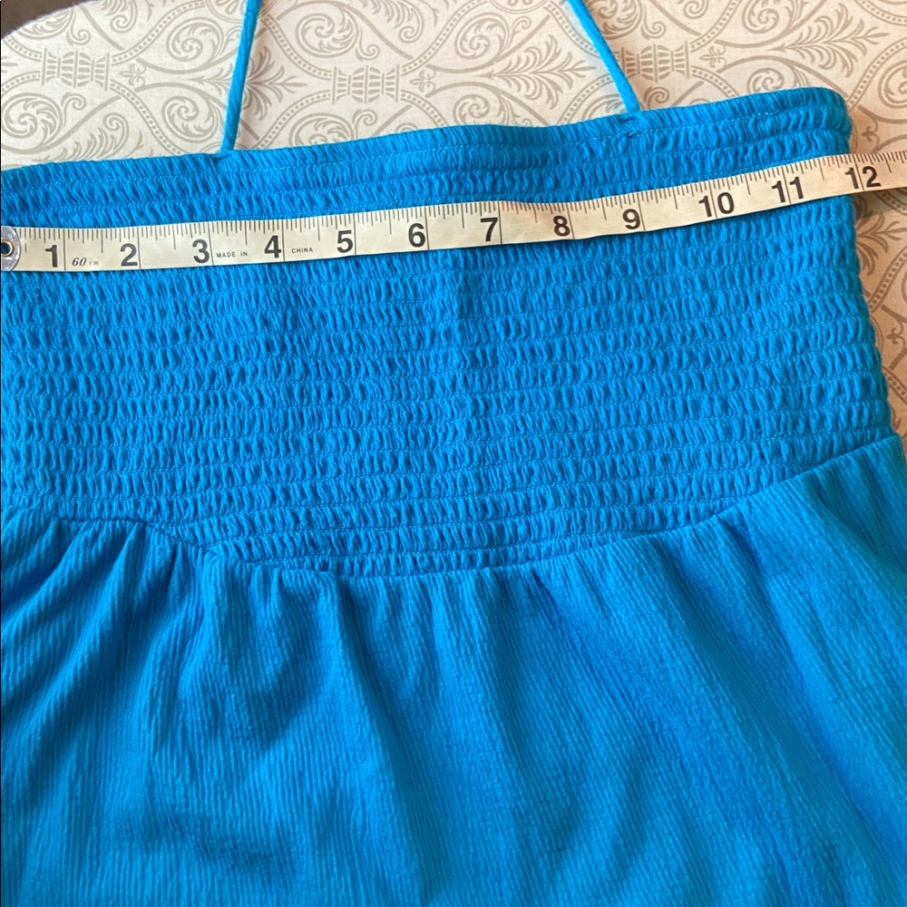 No Boundaries Blue Smocked Halter Swim Cover-Up Beach Mini Dress Medium M - Picture 2 of 9